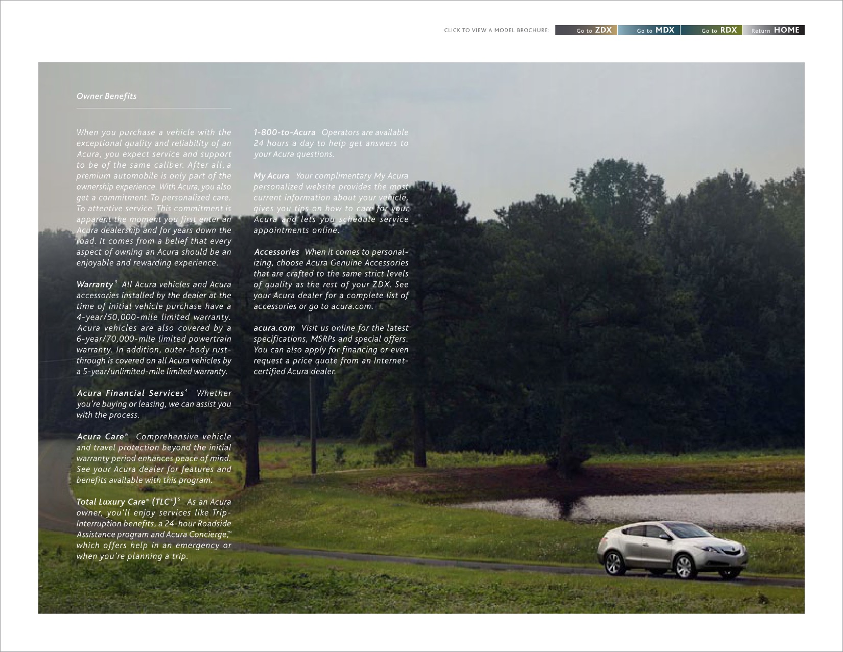 2012 Acura ZDX MDX RDX Brochure Page 61